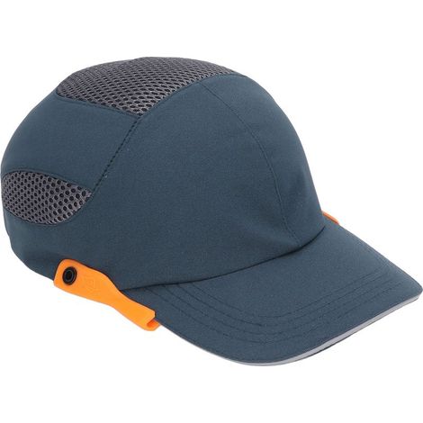 Casquette de chantier ventilée avec visière, ajustable pour le travail et le sport, bleue à liseré orange (1/5)