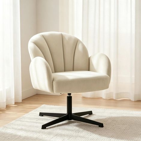 Sillón giratorio 360° con respaldo con forma de concha de terciopelo beige 64,5 x 68 x 80 cm (1/5)