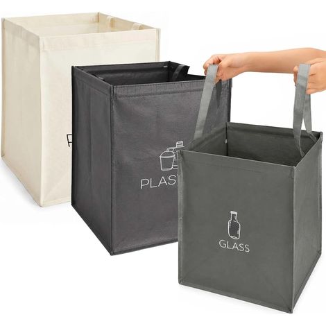 Poubelle Tri Selectif 3 Compartiments Systeme Tri Dechets Recyclage - Sac Tri Selectif Poubelle Cuisine Gain de Place avec 12 Barres de Support Tri Verre Papier Plastique Noir Blanc Gris (1/5)