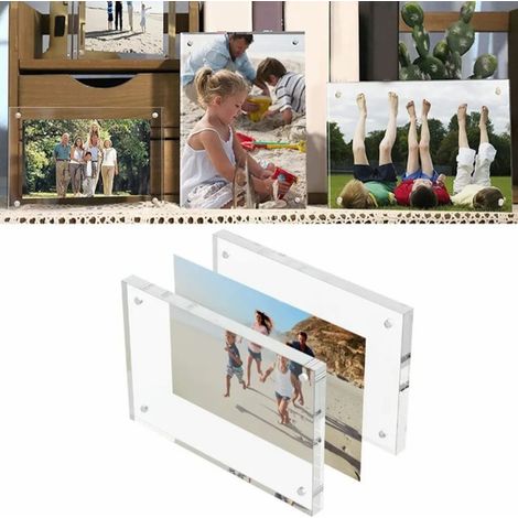 Présentoir pour cadre photo en acrylique transparent de 20 x 15 cm et 10 x 10 mm d'épaisseur, avec support et décoration de table. (1/5)