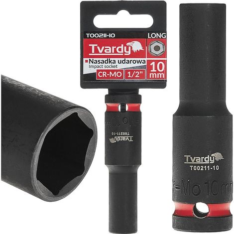 Vaso de impacto largo de 1/2" y 6 puntas, 10 mm, CR-MO (6/72) (1/4)