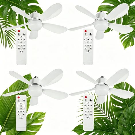 4 Pièces Ventilateur de Plafond avec Lumière LED Dimmable E27/E26 5 Pales Télécommande Incluse, 3 Vitesses, Minuterie, Silencieux, Salon & Chambre (1/5)
