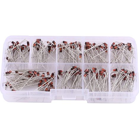 Kit électronique de 200 diodes Zener assorties (10 valeurs) 1N4738 à 1N4748 avec boîte de rangement (1/5)