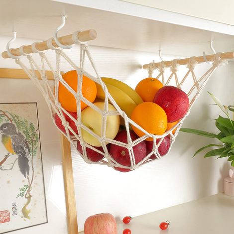 Hamac de fruits et légumes de 50 cm, 100 % coton tissé à la main, gain de place, hamac de fruits et légumes sous l'armoire pour cuisine, maison, camping-car MNS (1/3)
