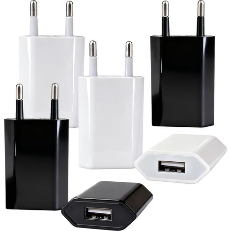 6 Pièces Prise USB 5W 5V 1A, Universel Chargeurs Secteur Ultra Mince Mini Bloc Chargeur Rapide, Embout Charge pour 8 7 6 S22 S21 S20 S10 S6 S7 S8 S9 (1/5)