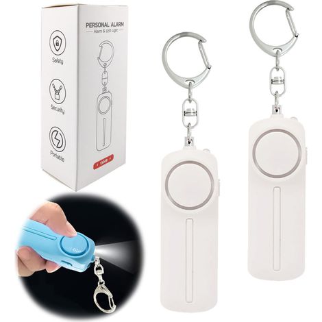 Alarme de sécurité personnelle avec lumière LED volume sonore 130 décibels étanche buzzer antivol fonctionne sur piles 2 PCS Blanc (1/5)