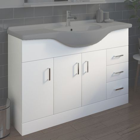 1200mm White Gloss Floorstanding Bathroom Vanity Unit Soft Close - UNIT ONLY (1/4)
