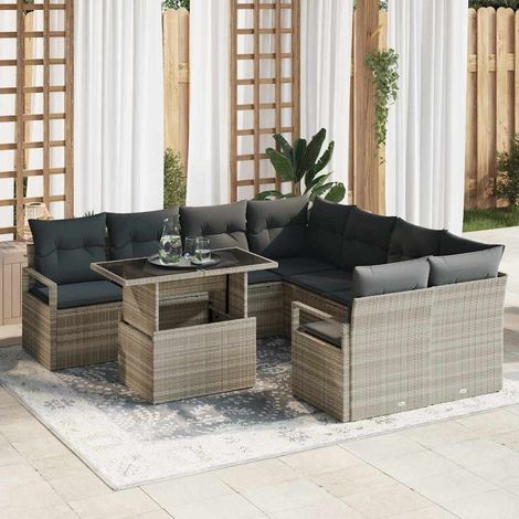 Set Divano da Giardino 9 pcs Grigio chiaro polyrattan vidaXL (1/5)