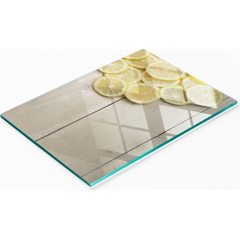 Planche à découper et à servir décorative en verre, motif bois de citronnier, 80 x 52 cm (1/5)