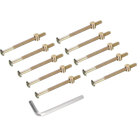 10pcs Boulons pour Cadre de Lit, M6x90mm Vis à Tête Hexagonale Interne avec Écrous Barillet, Assortiment Remplacement Quincaillerie Clé M4, Vis de Fixation pour Meuble Chaise Lits (1/5)
