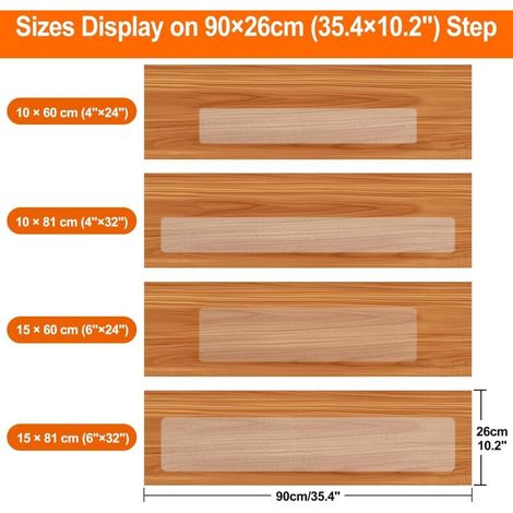 Tapis antidérapants pour escaliers - Bandes autocollantes transparentes, 10x60cm, 15 strips par pack, anti-glissade (1/4)