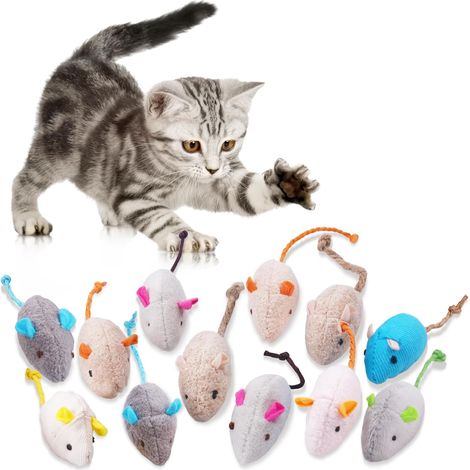 Catnip Jouets Souris, 12pcs Teeth Cleaning Jouet Interactif à l'herbe à Chat, Mini Souris en Peluche Jouet à Mâcher à l'herbe à Chat pour Kicking, Playing and Indoor Interacting (Color Mix) (1/5)