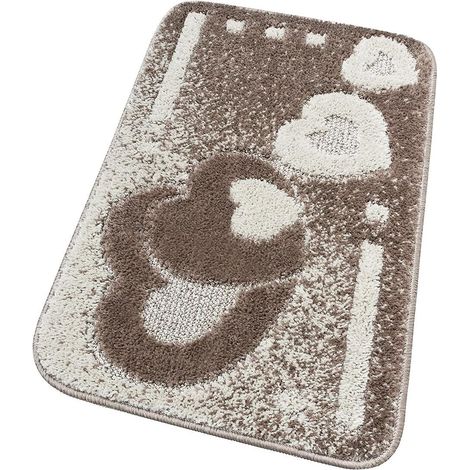 Tappeto Bagno Cuori Morbido Antiscivolo Assorbente Scendiletto Doccia 100% Made In Italy Beige - 50x80 cm
