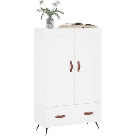 Buffet de Cuisine Blanc, Meuble Rangement Hauteur 115 cm, Placard avec Étagères en Bois d'Ingénierie pour Salle à Manger, Salon ou Entrée (69,5 x 31 x 115 cm) (1/5)