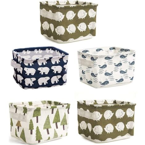 SABIR 5 PCS Mini Paniers de Rangement, panier rangement bébé en Tissu Petite Boite de Rangement Pliable Organisateur pour Jouets, Jouets, Maquillage, Petits Objets,Livres,Organisation De Bureau (1/5)