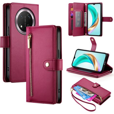 Funda tipo cartera con cremallera para Honor Magic 7 Lite, color rojo. (1/5)
