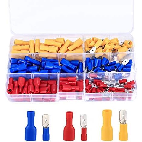 (Red, Yellow, Blue, 150 Pieces)-Crimp Cable Connector Set, Electrical Lugs Assortment, Insulated Crimp Lugs, Electrical Quick Connect Connector Tools (1/5)