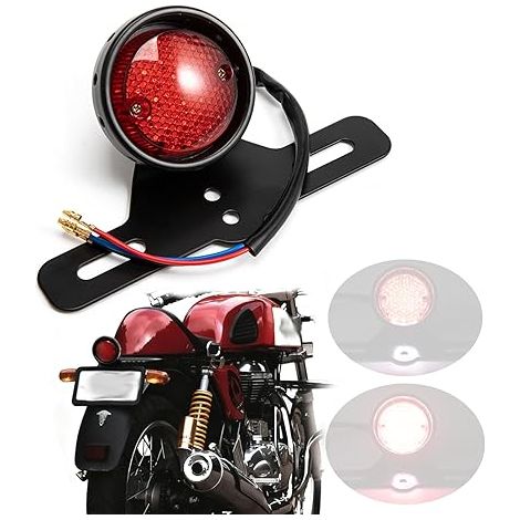 Feu arrière rond à LED pour moto avec support de plaque d'immatriculation et feu stop compatible avec les quads, les cruisers, les choppers, etc (1/5)