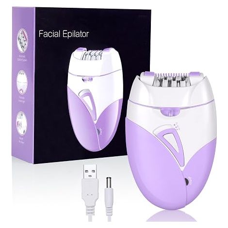 Women's Electric Hair Remover, Shaving Head and Trimmer, Facial and Body Hair Removal, Mini Epilator for Face, Armpits, Bikini and Legs, USB, Purple (1/5)