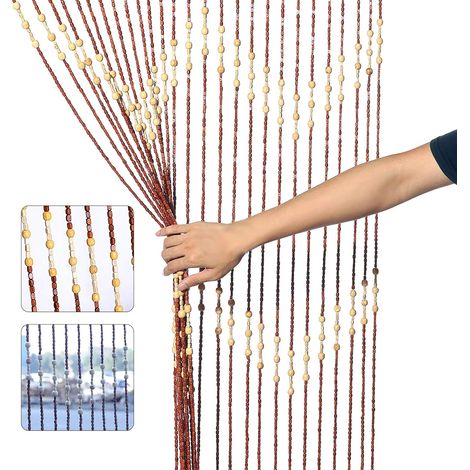 Fadenvorhang Türvorhang Bambus Perlenvorhang Balkontür als Raumteiler Insektenschutz Perlenvorhang Bambusvorhang Holz Mit Holzperlen Handarbeit Haltbarkeit Trennvorhang 90 x 175 cm (1/5)