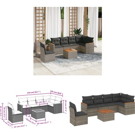 7-tlg. Garten-Sofagarnitur mit Kissen Grau Poly Rattan - Gartenmöbel Set - Esszimmergarnitur - Outdoor Möbel - Lounge Sofa - Rattan Gartenmöbel - Home & Living (1/3)