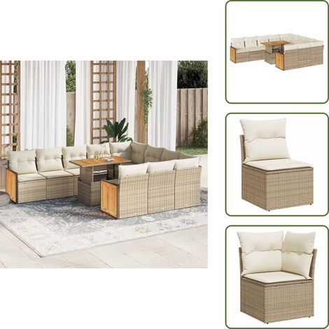 Salon de jardin 11pcs avec coussins beige résine tressée acacia - Ensemble De Canapés De Jardin - Ensembles De Canapés De Jardin - Ensemble De Canapés D'extérieur - Ensemble De Canapés De Patio (1/5)