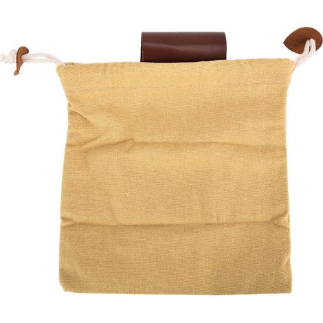 Sac de cueillette en toile et cuir, idéal pour le camping et la récolte de fruits, couleur kaki. (1/5)