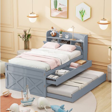 MEUBLIV Cama 90x190 cm gris – cama nido con cajones y USB, sin colchón (1/5)