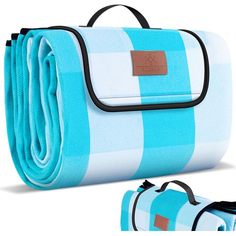 KESSER® Picknickdecke campingdecke XXL 200 x 200 cm - wärmeisoliert mit wasserdichter Unterseite mit Tragegriff Faltbare Stranddecke Picknickdecken   200 x 200cm / Blau / Türkis