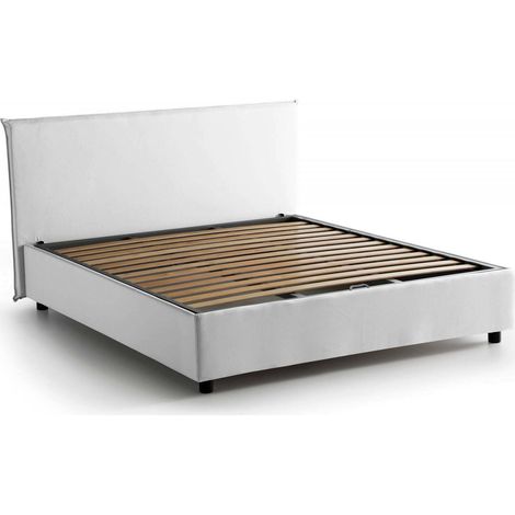 Talamo Italia Letto matrimoniale Berenice, Letto contenitore con rivestimento in tessuto, 100% Made in Italy, Apertura frontale, adatto per materasso Cm 140x200, Bianco, con imballo rinforzato