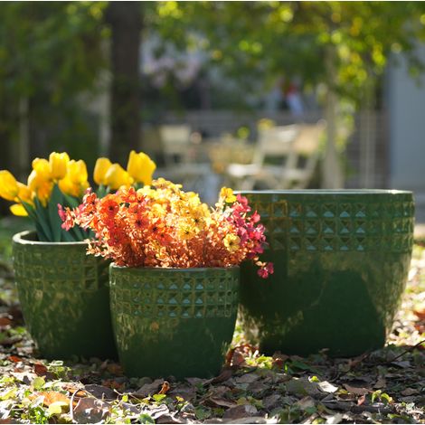 Pot de fleurs en céramique vert antique brillant avec trou de drainage, intérieur et extérieur (1/5)