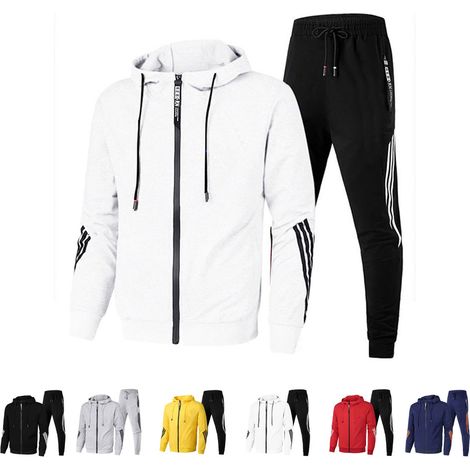 Survêtement décontracté homme, veste zippée et pantalon de jogging, sweat à capuche en molleton, tenue légère et confortable pour la course (1/4)