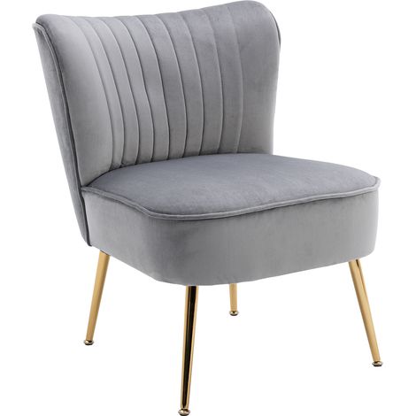 Accent Chair in Velvet Upholstered Occasional Tub Chair with Metal Legs for Living Room Bedroom, Grey, Wahson (1/5)