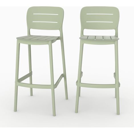 Lot de 2 chaises de bar de jardin 75 cm en plastique vert pastel - Lola