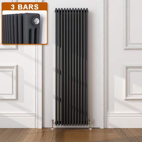 ELEGANT Traditional Radiator Anthracite Triple Vertical Cast Iron Grey Tall Radiator - Perfect for Kithcen, Living Room, Bathroom Radiators 3 Column 1800 x 560 mm + Anthracite Thermostatic Radiator Va (1/5)