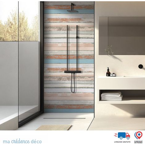 Panneau de douche : Planches bleues 2 - Couleur Rouge beige - Alu composite - 90 - 245 (1/3)