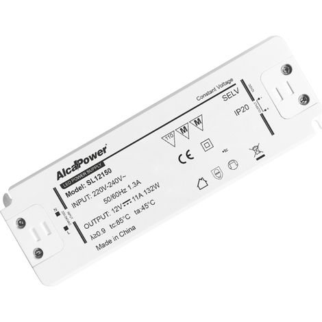 Alcapower Alimentatore Switching 12V 132W 11A per Illuminotecnica IP20 con protezioni integrate da cortocircuito e sovraccarico Slim Design