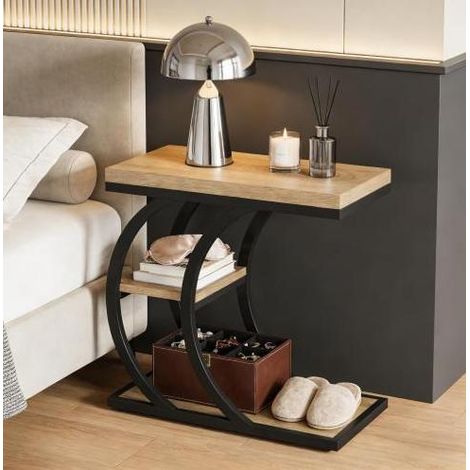 Tavolino laterale con 3 ripiani in metallo e legno OKMYHOME (1/5)