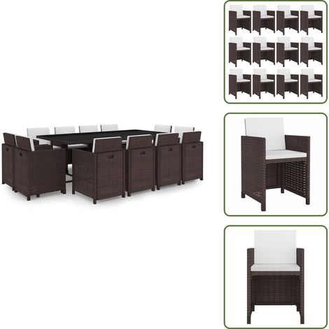 13-tlg. Garten-Essgruppe mit Auflagen Poly Rattan Braun - Esszimmergarnitur - Gartenmöbelset - Rattan Möbel - Outdoor Küche - Terrassenmöbeln (1/5)