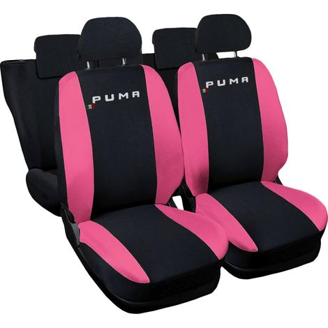 Lupex shop - Coprisedili Auto Compatibili per Puma, Made In Italy, set di copri sedili anteriori e posteriori con copri poggiatesta incluso, tessuto poliestere, Nero - Rosa (1/4)