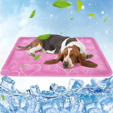 Kühlmatte für Hunde, 60 x 90 cm, rosafarbene Kühlmatte für Katzen, Kühlmatte für Hunde und Katzen mit ungiftigem Gel, Kühlmatte für kleine mittelgroße Tiere für heiße Sommertage