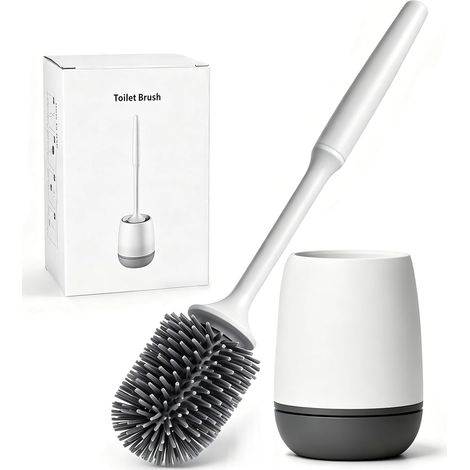 Brosse WC, Brosse de Toilette en Silicone, Brosse Toilettes à Manche Long, Brosses de Toilette et Les détenteurs améliorés Silicone Toilette Brosses Holder Set, Balai Toilette WC et Support (1/5)