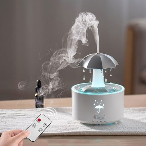 Humidificateur en forme de parapluie, diffuseur de parapluie avec effet sonore de pluie, lumière LED 7 couleurs, 300 ml, diffuseur d'huiles essentielles, minuteur, fonctionnement silencieux pour (1/5)
