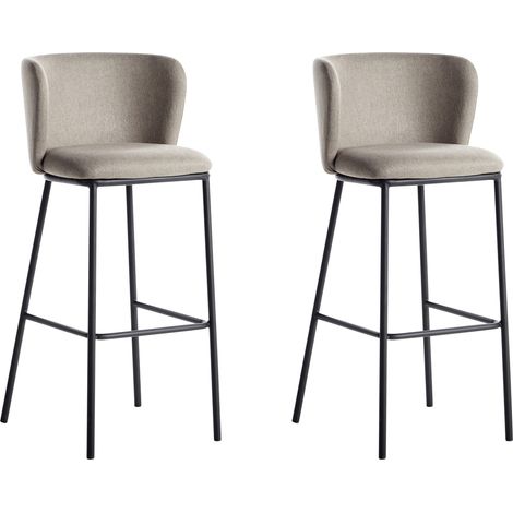 Conjunto de 2 sillas de bar modernas taburetes asiento tapizado poliéster sin reposabrazos respaldo curvo patas negras gris pardo Mina