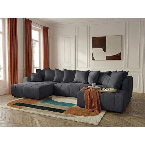 BOBOCHIC - Canapé panoramique convertible ROXELANE tissu chiné Angle gauche  Gris foncé