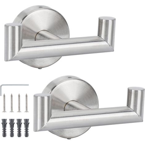 Crochets de salle de bain, crochets muraux, crochets pour peignoirs, porte-serviettes muraux, crochets pour torchons de cuisine avec vis, crochets doubles pour vêtements en acier inoxydable, argentés