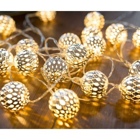 [NEVER USED] Moroccan LED String Lights - 6M Total Length 40 Warm White LEDs  Light garland  Moroccan oriental style silver balls，Battery powered