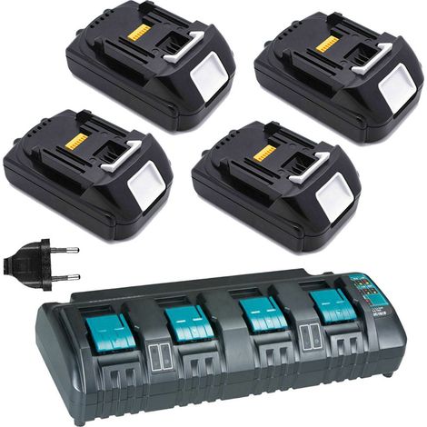 4x BL1830 18V 3,0Ah Batterie de rechange avec DC18SF Chargeur 4 Ports Li-ion Chargeur pour Makita 18V BL1850 BL1850B BL1860B BL1815 BL1840 LXT (1/5)
