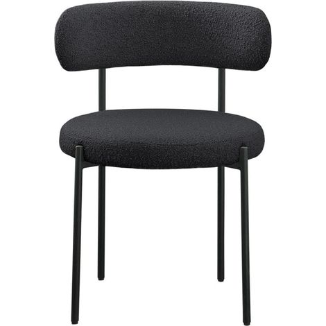 Lot de 2 chaises Garvee rembourrées tissu bouclé dossier haut assise rembourrée piètement métallique solide sans accoudoirs moderne noir cuisine salon (1/5)