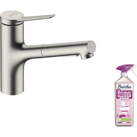 Grifo de cocina con HANSGROHE Zesis M33 150 spray 2 chorros aspecto acero inoxidable + limpiador Briochin